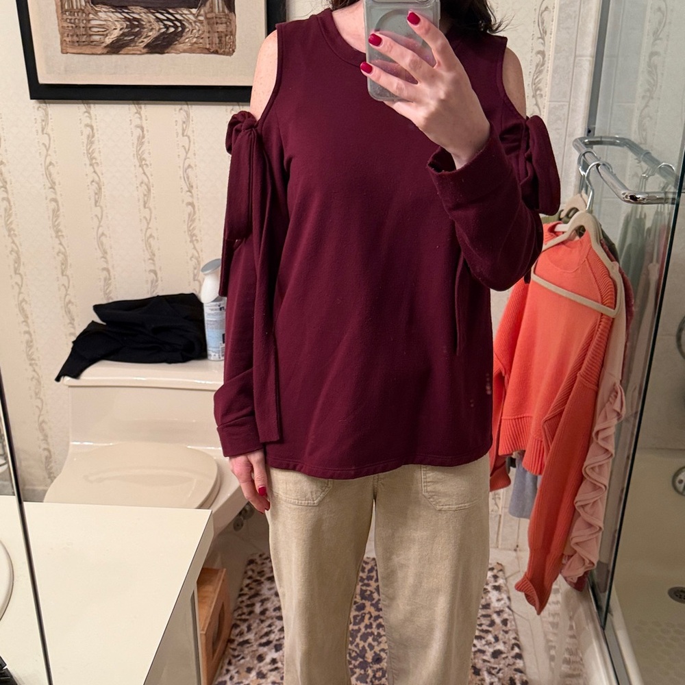 Pleione Burgundy Cold Shoulder Sweatshirt